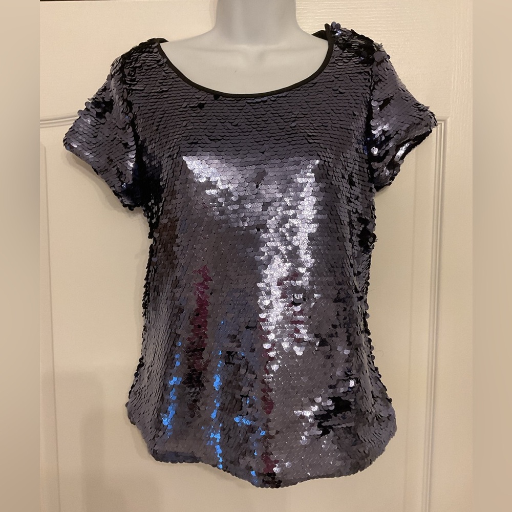 Anthropologie Liefsdottir Blue Sequin Top